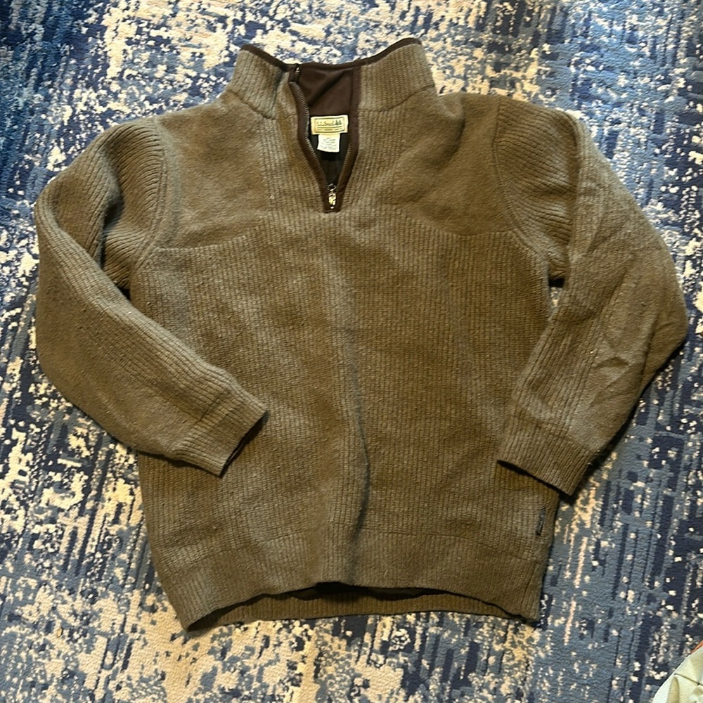 Vintage L.L. bean green merino lambs wool half zip with gore windstopper